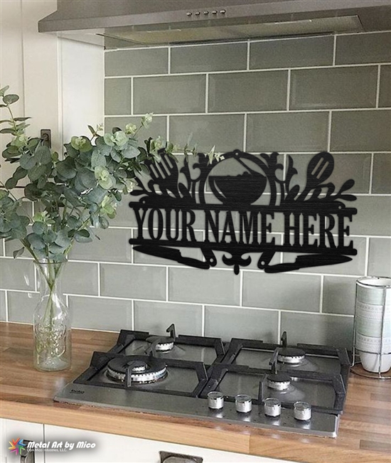 Personalized Metal Sign for Kitchen Custom Kitchen Name Sign Wall